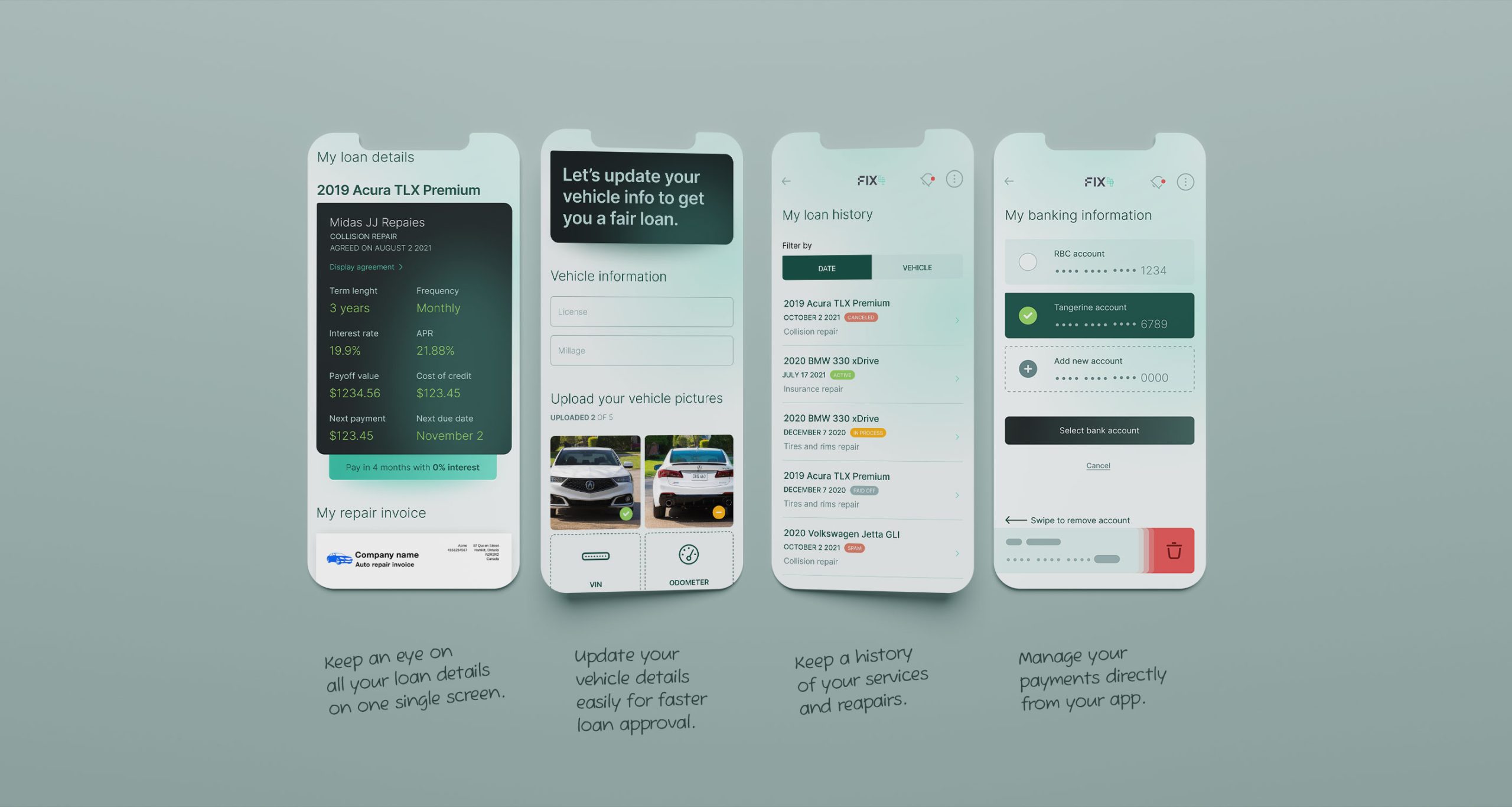 Fix4 mobile application screens