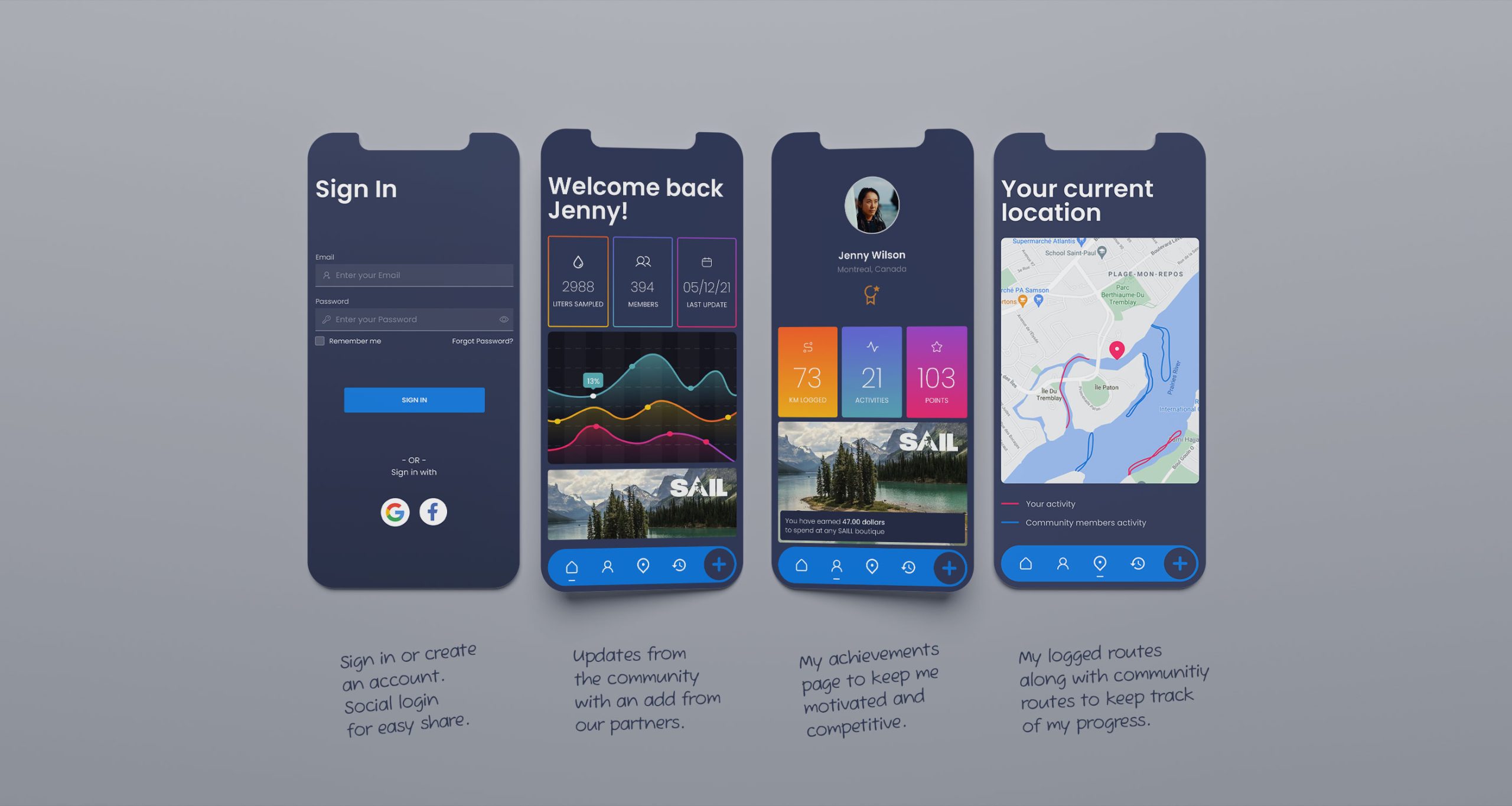 Nautiplastic mobile application screens